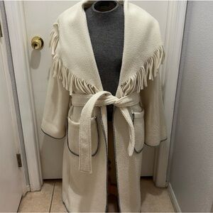 Malden Ivory Fringe Belted Poncho